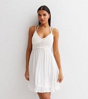 New Look White Crochet Frill Mini Beach Dress